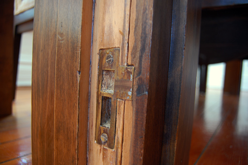 Strike plate on the jamb.